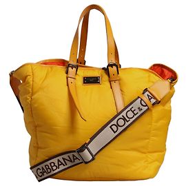 Dolce & Gabbana Sac à main en nylon jaune orange avec plaque logo Jaune