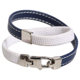 Dolce & Gabbana Pulseira de couro azul e branco com fecho prateado gravado DG Azul