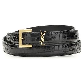 Saint Laurent Crocodile-effect Cassandre Belt Black