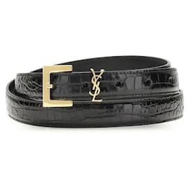Saint Laurent Cinturón Cassandre efecto cocodrilo Negro