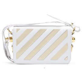 Off White Sac à bandoulière mini à rayures métalliques blanc/or Blanc