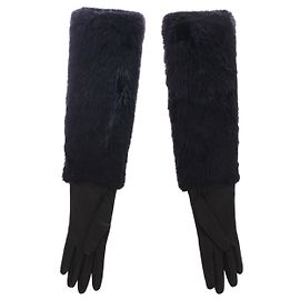 Dolce & Gabbana Luvas de couro de cordeiro em pele de castor preto até o cotovelo Preto