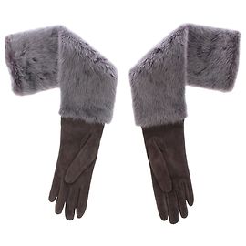 Dolce & Gabbana Luvas de couro de suede de cordeiro em pele de marta cinza Marrom