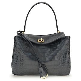 Balenciaga Rodeo Shoulder Bag in crocodile-print leather Black