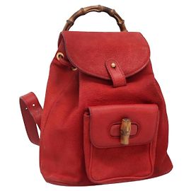 GUCCI Bamboo Backpack Suede Leather Red Gold 003 58 0030 Auth ar13675 Red Golden