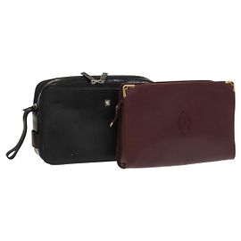 Gianni Versace Cartier Clutch Bag Leather 2Set Black Bordeaux Auth BA4804 Black Dark red