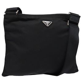 PRADA Shoulder Bag Nylon Black Silver Auth ar13740 Black Silvery