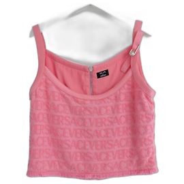 Top cropped de algodão felpudo com logo Versace X Dua Lipa Rosa