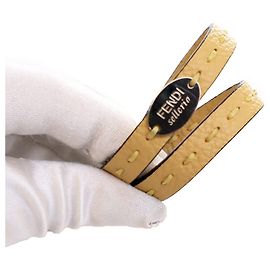 Fendi Yellow Leather Selleria Double Wrap Bracelet Yellow