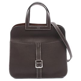 Hermès Halzan 31 em Taurillon Clemence Marrom Marrom Castanho escuro