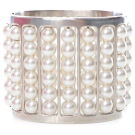 Pulseira larga de pérolas banhada a prata Chanel Prata