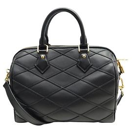 NEW LOUIS VUITTON SPEEDY 25 MALLETAGE LEATHER HANDBAG M24206 WITH STRAP Black