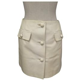 Christian Dior-CHRISTIAN DIOR MIDI SKIRT 2E5J87AL118 CREAM LEATHER S 36-Cream