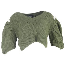 Cardigã curto com mangas bufantes em alpaca verde de Simone Rocha Verde Verde oliva