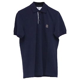 Polo-Shirt aus navyblauem Baumwollstoff mit gesticktem Brunello Cucinelli-Logo Blau Marineblau