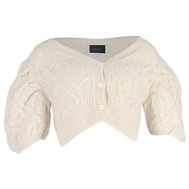Kurzer Cardigan mit Puffärmeln aus ivory Alpaka von Simone Rocha Weiß Roh