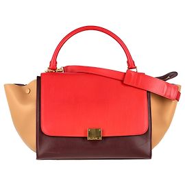 Céline Bolsa Trapeze Média Tri-Color da Celine em couro de bezerro multicolorido Vermelho Bordeaux