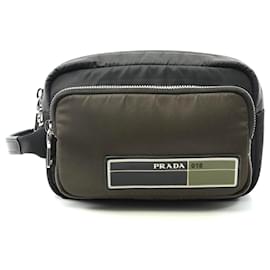 Prada-Prada Nylon Leather Clutch Bag-Black