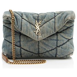 Saint Laurent Denim Monogram Puffer LouLou Shoulder Bag Bleu