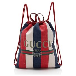 Gucci Canvas Sylvie Stripe Logo Drawstring Backpack Blue