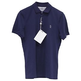 Polo-Shirt aus navyblauer Baumwolle mit gesticktem Brunello Cucinelli-Logo Blau Marineblau