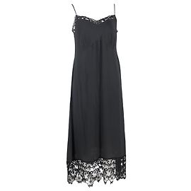 Vestido Slip em Acetato Preto com Renda de Simone Rocha Preto