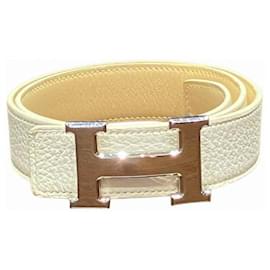Hermès-Hermes H Faubourg Leather Belt-White