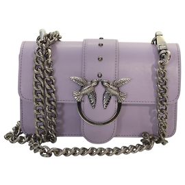 Bolsa Pinko Love One Mini C - Couro lilás com alça de corrente e fivela de pássaro Roxo