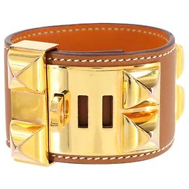 Hermès Hermes Collier de Chien Bangle Brown Golden