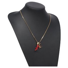 HALSKETTE LOUIS VUITTON LVprinted Initials Koralle Metall Gold M68903 Auth 132987M Rot Golden