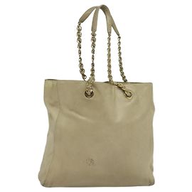 Bolsa Tote de Couro Bege Dourada PRADA com Corrente Auth bs28084 Bege Dourado