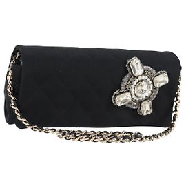 CHANEL Matelasse Chain Shoulder Bag Nylon Black CC Auth 129738V Black