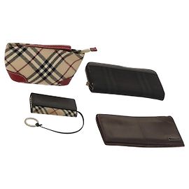 MCM Nova Check Blue Label Key Case Pouch Wallet Canvas Leather 4Set Auth ti3369 Brown Black Beige
