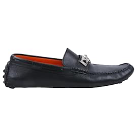 Hermès-HERMES Irving Leather Driving Moccasins in Black Collier de Chien for Men, Size 42 EU-Black