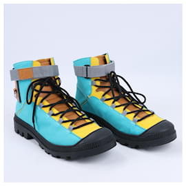 Loewe-LOEWE Anagram 20SS Canvas & Leather Short Boots 44 EU in Multicolor-Multiple colors