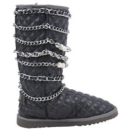 Philipp Plein Leather Ankle Boots Silver Metal Accessories with Skull Chains, Size 37 EU Grey
