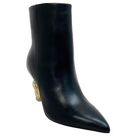 Cult Gaia Black Leather Zelma Chain Heel Booties Black