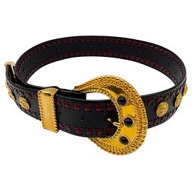 Autre Marque Dodo Bar Black / Bordeaux Leather Belt with Gold Studs Black