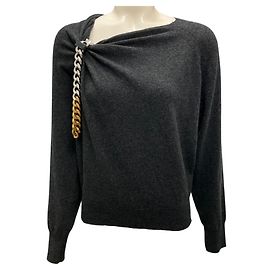 Stella Mc Cartney Stella McCartney 2024 Dunkelgrauer Melange-Pullover mit Kettenverzierung Grau