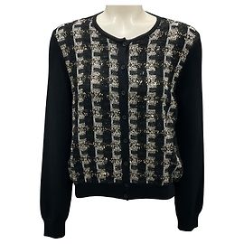 Schwarze Strickjacke aus Merinowolle mit Pailletten 2019 von Oscar de la Renta Schwarz