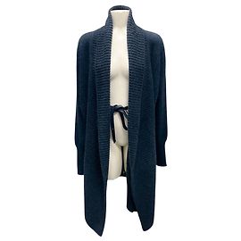 Loro Piana Navy Lammleder Gürtel Cashmere Strick Langarm-Cardigan Marineblau