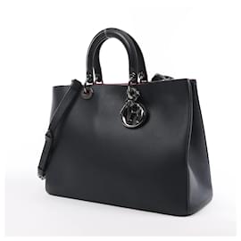 Dior-Dior Diorissimo Smooth Leather Large 2Way Handbag in Black x Rose Indien-Pink