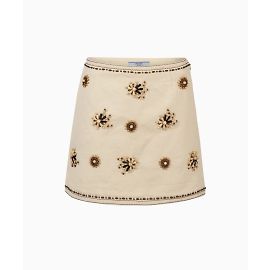 Prada Rock, Modell Bestickte Blumen Beige Golden