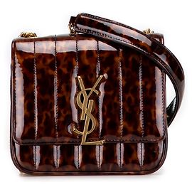 Saint Laurent Brown Small Patent Monogram Tortoiseshell Vicky Chain Bag Brown