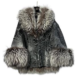 Christian Dior Astrakhan Lambskin  Fox Fur Collar Coat Sz.34 Grey