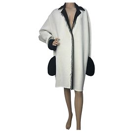 Celine Daoust Celine Runway Oversized White Black Accent Coat Size M White Grey