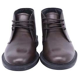 Tod's-Tod's Lace Up Desert Boots in Brown Leather-Brown,Red