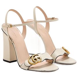 Gucci GG Marmont Ankle-Strap Sandals in White Leather  White Cream