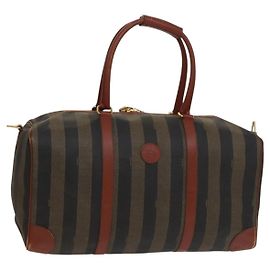 Borsa Boston in tela Pecan FENDI Nero Marrone oro Auth ep10025 Marrone Nero D'oro