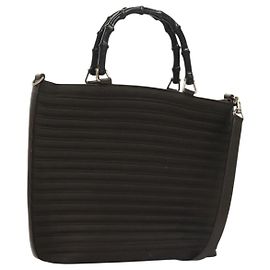 Bolsa de mão GUCCI em bambu de nylon e couro 2 em 1 marrom prata 000 1998 0588 Auth bs28273 Marrom Prata
